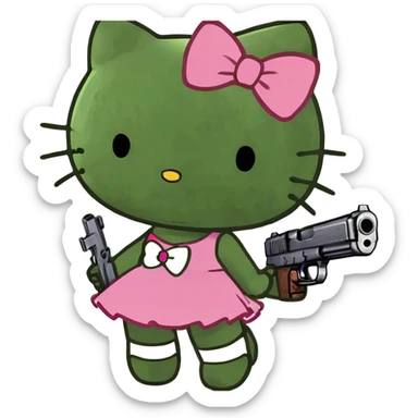 hello kitty holding a gun sticker