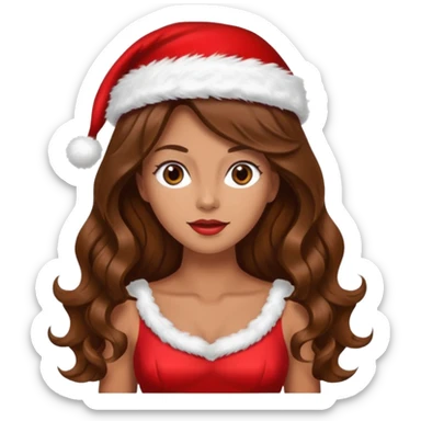 mujer peinandose en la peluqueria y con un gorro de navidad, cabello largo café y ondulado sticker