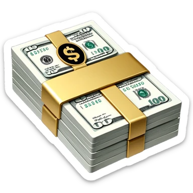 Metallic black-and-white money pack emoji, simple geometric stack of bills, reflective surfaces, flat futuristic icon, minimal style
 sticker