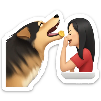 Finnish lapphund licking an Asian woman sticker
