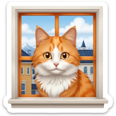 Window with cat on sill + warm lamp glow sticker