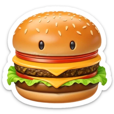 A cute 3D emoji-style letter “A” shaped like a burger, glossy finish, sesame bun forming the top and bottom, melted cheese, lettuce and patty integrated into the letter shape, smooth cartoon design, soft lighting, clean background, high-quality modern emoji look. sticker