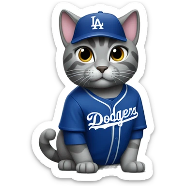 Grey Cat wearing a dodgers uniform  sticker