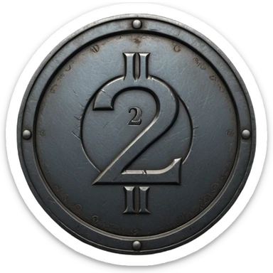 Minimal emoji, gothic metal coin made of black steel, engraved number 2 at the center, ancient industrial aesthetic, worn metal texture, no glow, no neon, flat emoji design, centered, transparent background sticker