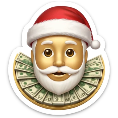 A confident rich emoji face wearing a Santa hat, money stacks, casino vibe, New Year theme, premium 3D emoji style, sharp details, no text, isolated on transparent background sticker