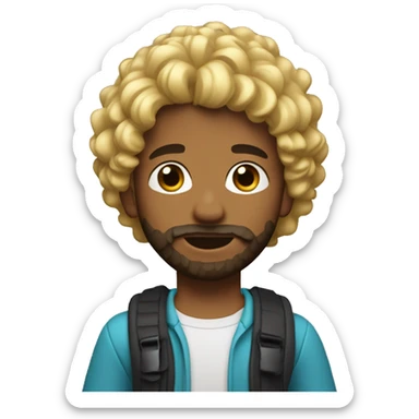 boy blonde with surfer curly hair and brown beard, pronounced jaw sticker