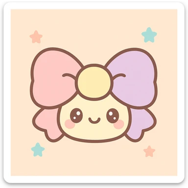 fluffy bow, kawaii style, cute face, adorable and charming sticker
