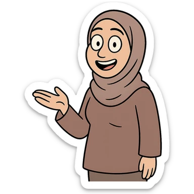 hijabi woman with medium fair skin, smiling, cartoon style sticker
