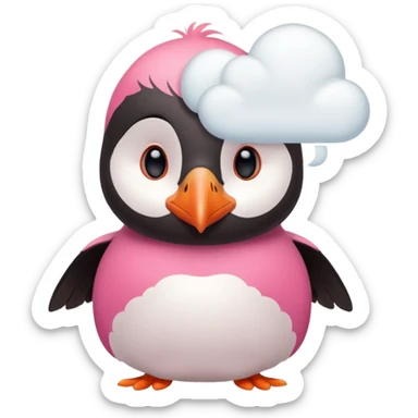 pink puffin thinking thought cloud sticker