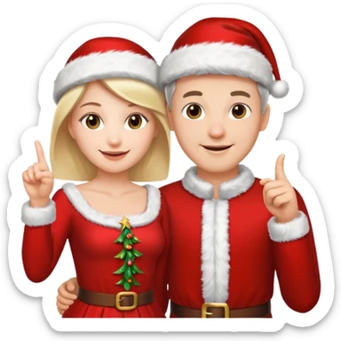 Adult couple wearing Xmas outfit pointing at you sticker