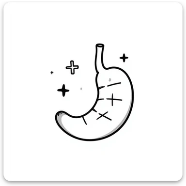 Hand-drawn stomach organ being mended with stitches and healing symbols sticker