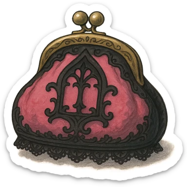 pink and black gothic coin purse, ornate details, lace, elegant, whimsical, soft lighting sticker