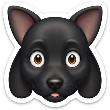 Shadow is a black dog with big upright ears and bright, expressive eyes. He has a sleek, dark coat and a calm but alert look. His face is gentle and intelligent, with a slightly curious expression. Shadow looks loyal, attentive, and a little playful, giving off both a protective and affectionate  sticker