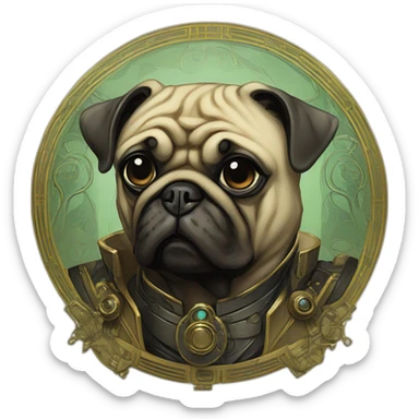 A cyberpunk pug in Art Nouveau style during 1910 sticker