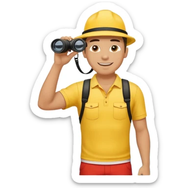Male lifeguard full body – yellow shirt, binoculars in hand, scanning the sea sticker