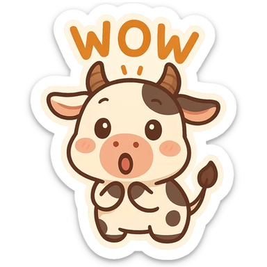 playful cow emoji with a surprised wow expression sticker