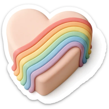 heart-shaped fondant cake with rainbow fondant ribbons, fondant cake art style sticker