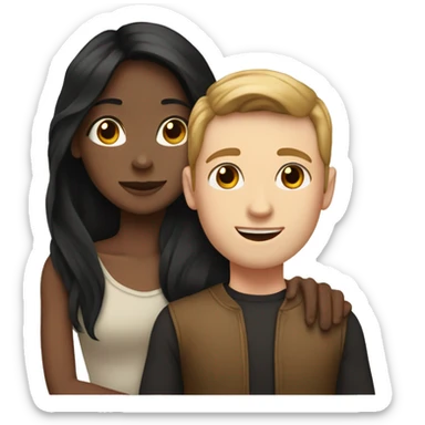 medium skin, Black long hair girl hugging with a pale skin male with brown hair on top sticker