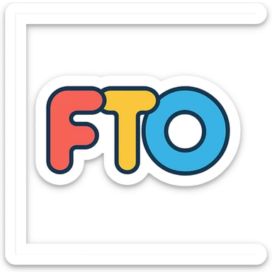 the letters FTO in a playful rounded style logo sticker