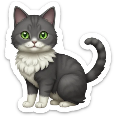 full body view of beautiful female dark grey cat with green eyes, white toes and white chest sticker
