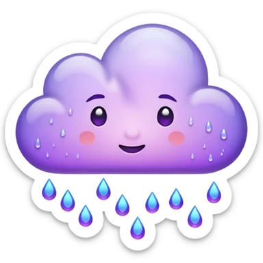 Slack gif emoji of cloud with purple rain drops falling down, but almost dancing down sticker