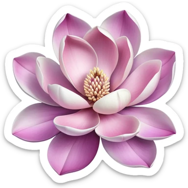 close-up of blooming magnolia flower with soft overlapping petals in shades of white pink and a hint of purple against a blurred natural background sticker