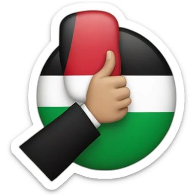 A person puts his hand over his mouth with the Palestinian flag drawn on his hand  sticker