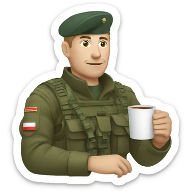 A Russian soldier drinks coffee sticker