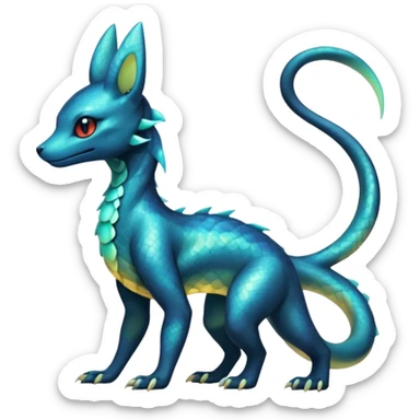 Anthropomorphic Scaley Shiny White Iridescent Colorful Exotic Salandit-Umbreon-Fakémon-hybrid-creature (full body)  sticker