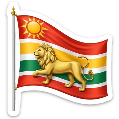 A flag with three horizontal color that upper is Green , middle is White and in down red color, in the White line is a lion and sun that sunrises from back of lion in the middle line  sticker