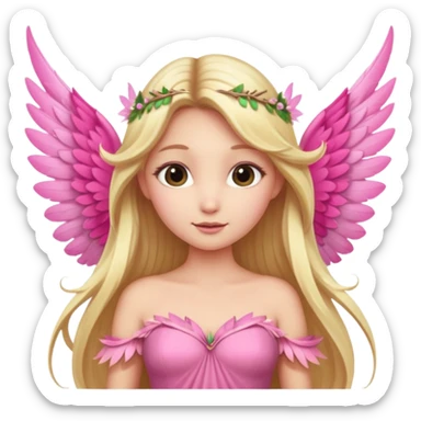 Fairy long blonde hair pink long dress large wings sticker