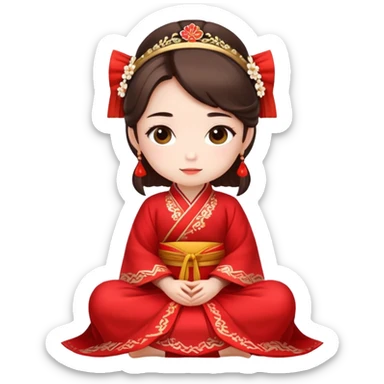 Beautiful girl wearing red Hanfu wedding dress sitting sticker