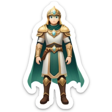 An icon featuring a hero with a closed visor, standing in a majestic, mystical landscape, inspired by RPGs like Elden Ring. The design includes a stunning, ethereal background with towering castles and distant mountains, symbolizing the adventure and mystery. Transparent background sticker
