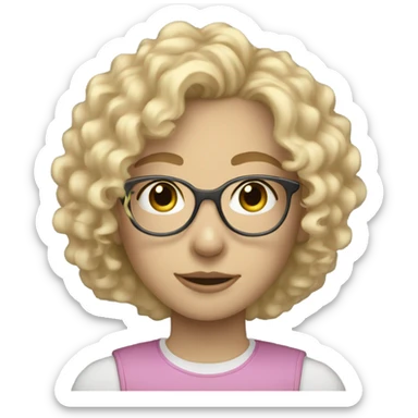 Blonde teen girl with curly hair and clear glasses and pale skin sticker