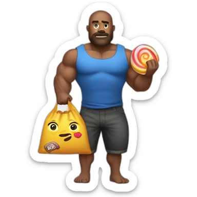Big muscular guy that steals whit a candy bag on his hand sticker