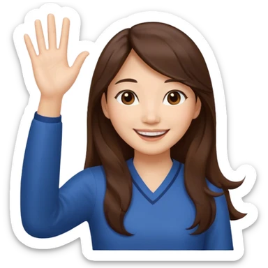 An Asian woman with long brown hair waving her hands sticker