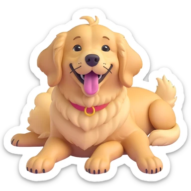 3D style golden retriever, lying down, tongue out, cute and fluffy sticker