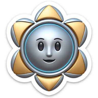 abstract amulet emoji, liquid metal form, symmetrical design, mystical futuristic 3D icon, isolated on white sticker