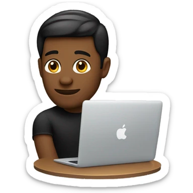 brown guy in black shirt behind macbook sticker