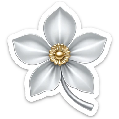 white sakura flower with a bow and metallic silver petals sticker