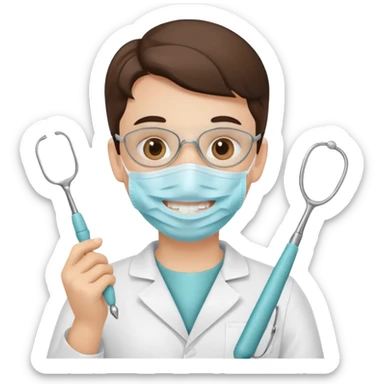dentist with mask, holding dental tool sticker