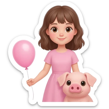Girl brunette with a little pig sticker