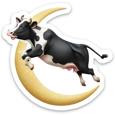 cow jumping over crescent moon sticker