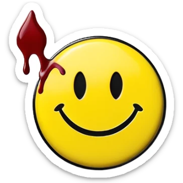Yellow smiley face pin with a small blood splatter from Watchmen comic book sticker
