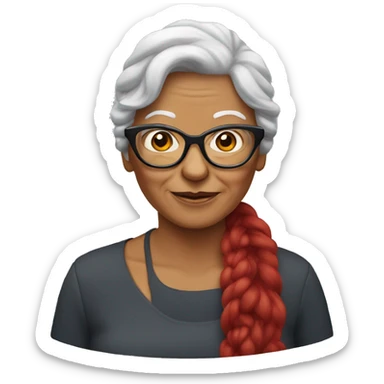 Grandma emoji, wearing cat-eye shaped rim glasses and long red hair sticker