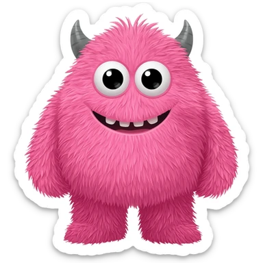 Pink cute smiling fuzzy monster sticker