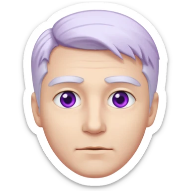 Beyaz uzun ve düz saçları olan,mor göz rengi olan, bembeyaz tenli bir erkek,genç,gözleri hafif çekik ve saçları da teni de bembeyaz olacak,genç olacak,kırışıklığı olmayacak,gözleri çekik ve mor renk olacak,alnında kırışıklık olmayacak,saçı daha beyaz olsun,genç olacak sticker