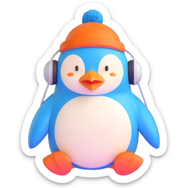 blue penguin winter hat with ear flaps sticker