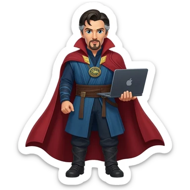 Doctor Strange coding on laptop sticker