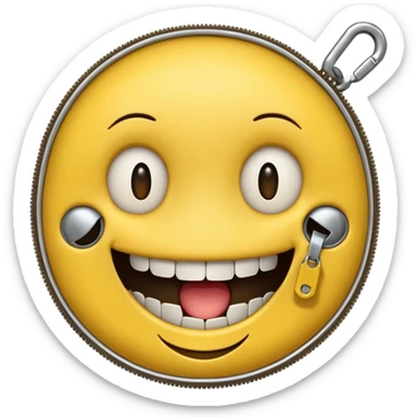 A zipper face. Half yellow half brown. No background. Make it look like an emoji. In smiley format sticker